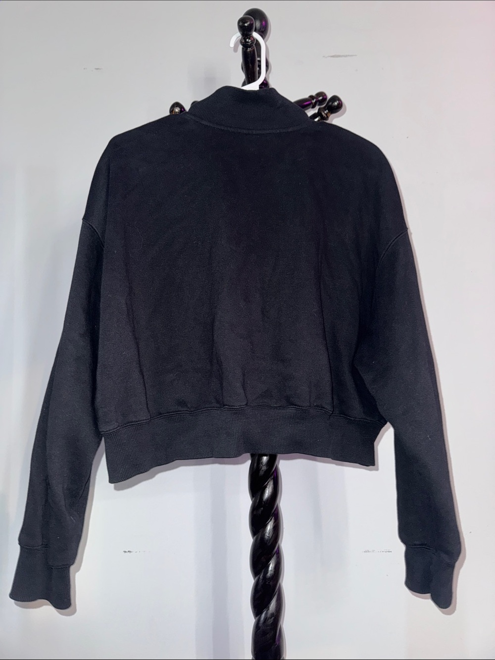 Nike Black Cropped Half-Zip Sweatshirt with White Swoosh - Picture 3 of 3